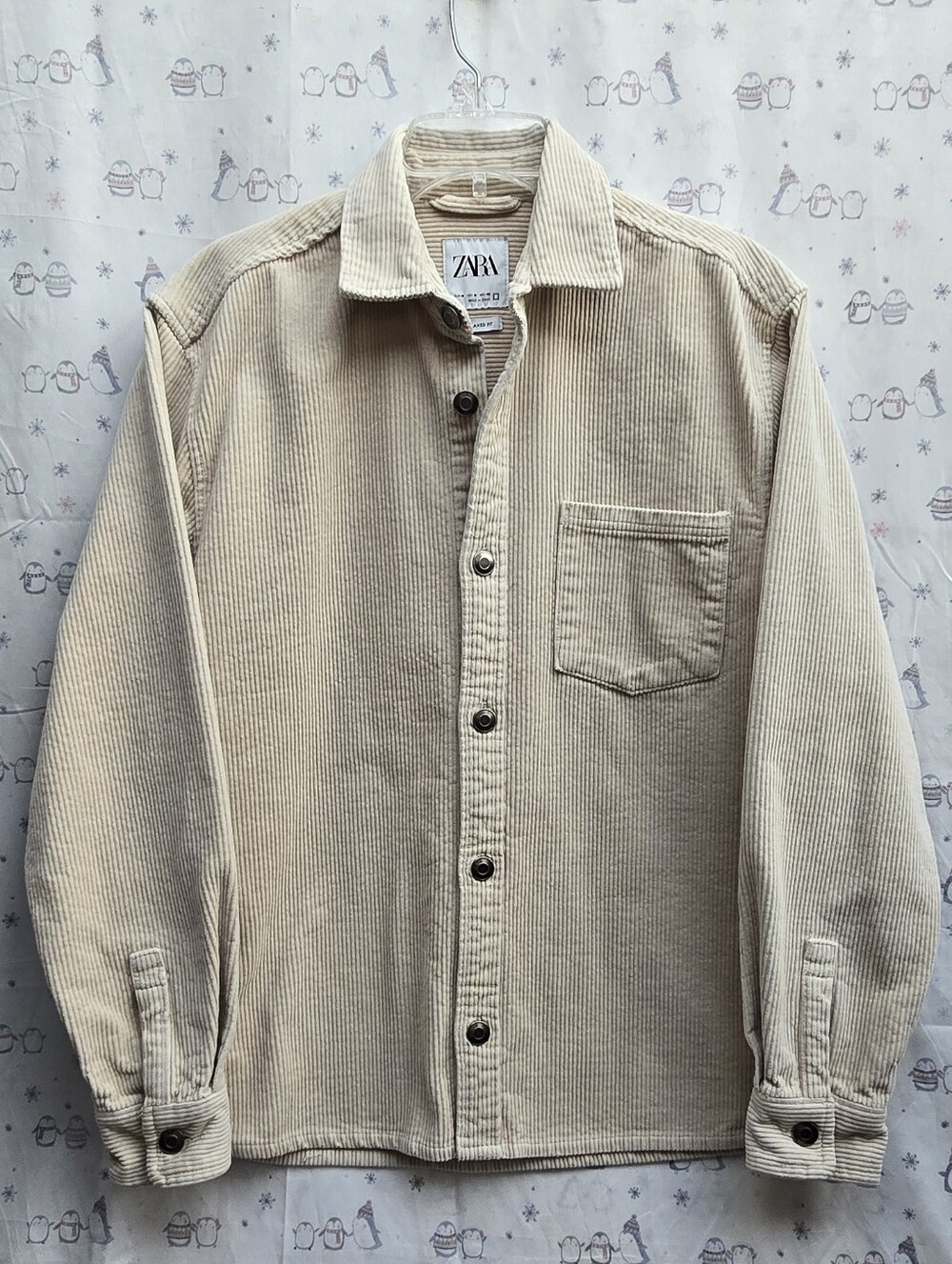 ZARA Men’s Casual Corduroy Button-Down Shirt Jacket — Cream. Size M
